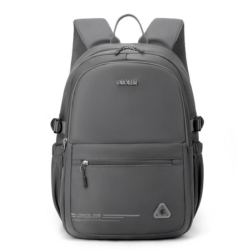 Unisex Large Capacity Backpack Teens Students 16-inch Laptop School Bag With Padded Straps Stitched Design Gray