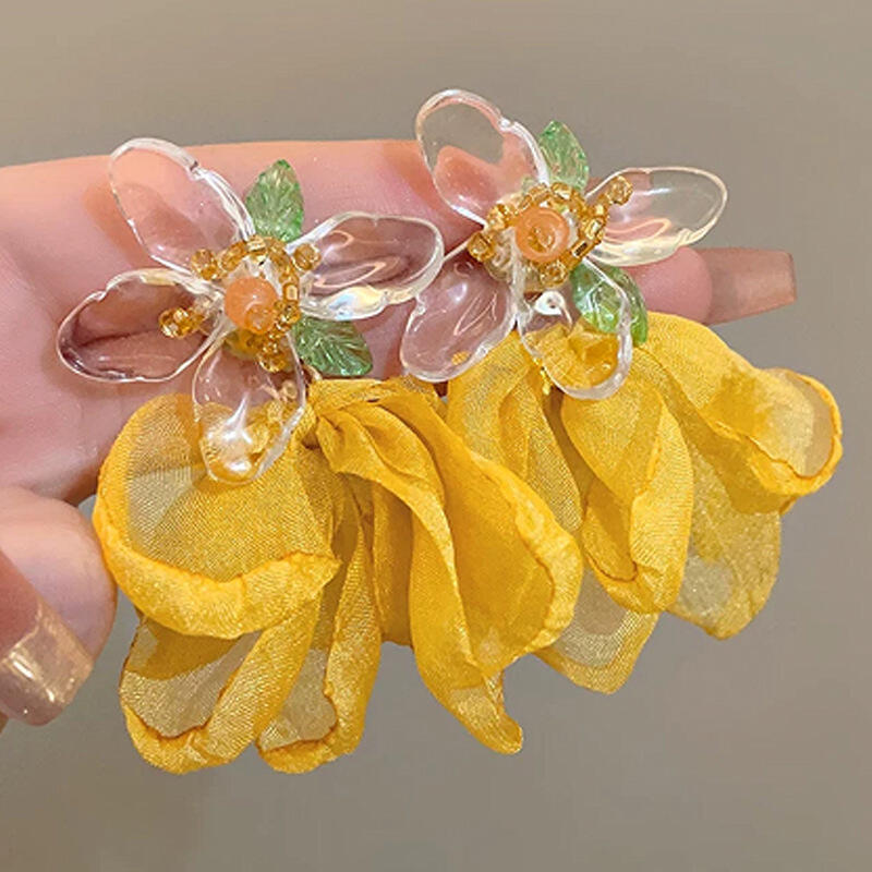 Cercei Vintage cu Ciucuri Lungi cu Flori Pentru Femei, Dulci, din Șifon, cu Temperament, Cercei Atârnători, Bijuterii pentru Petrecere, Nuntă, Plajă