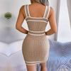 New Spring Summer Casual Square Neck Button Collar Colorful Waist Mesh Wrapped Hip Dress for Female