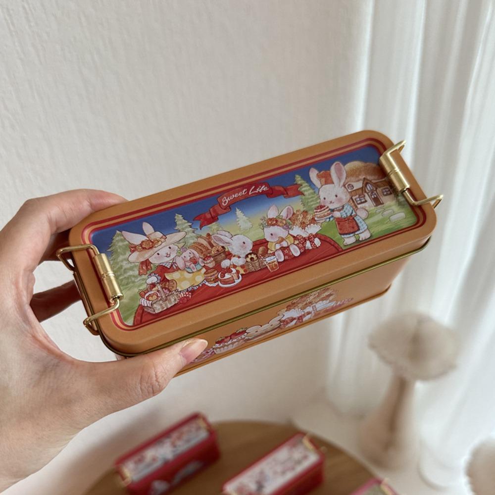 Cartoon Rabbit Printed Tinplate Candy Chocolate Boxes Metal Empty Biscuit Packaging Iron Can Multifunction Large Capacity