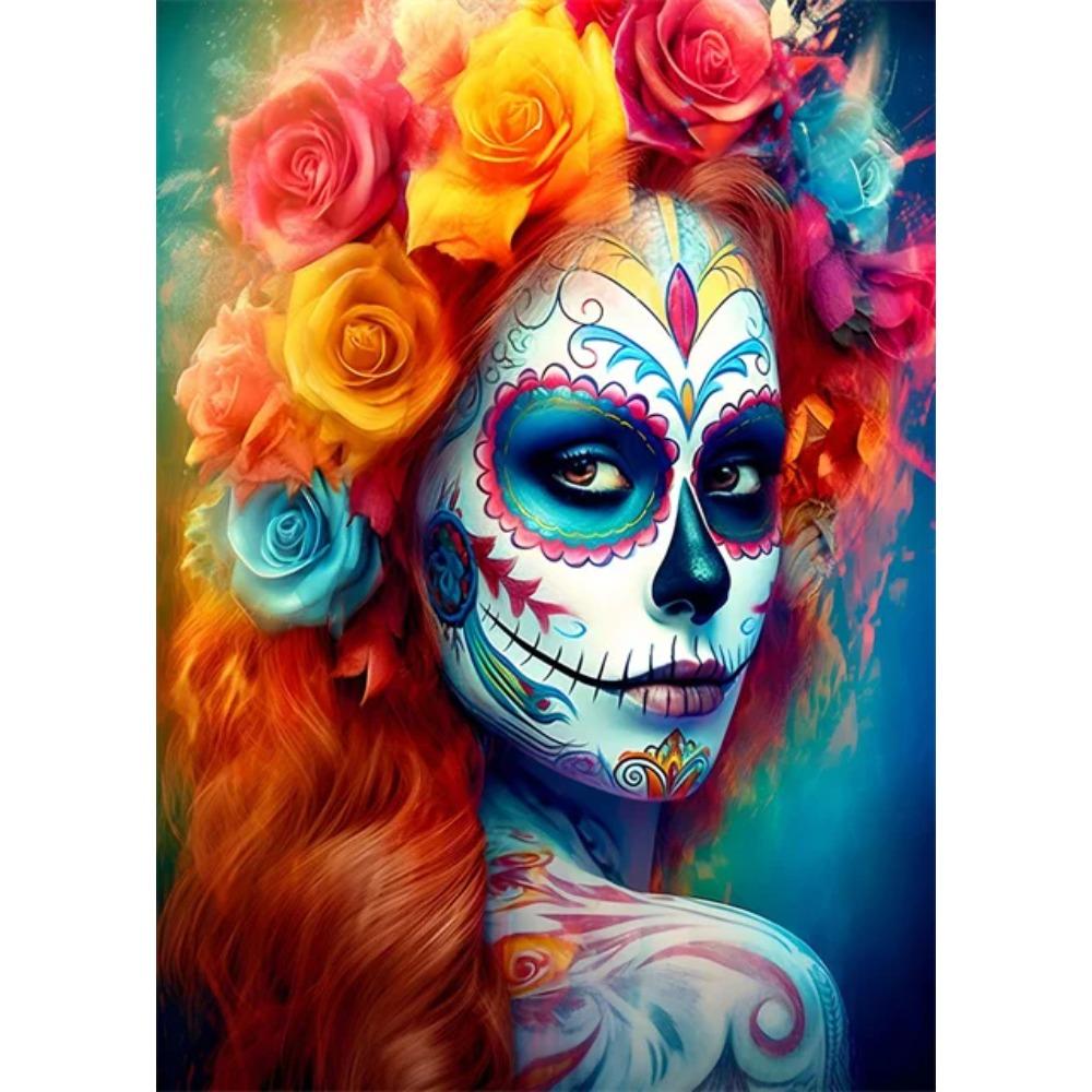 Festive and Mysterious Mexican Girl Day of Dead Gothic Sugar Skulls Canvas Painting Posters Prints Wall Art Picture Home Decor