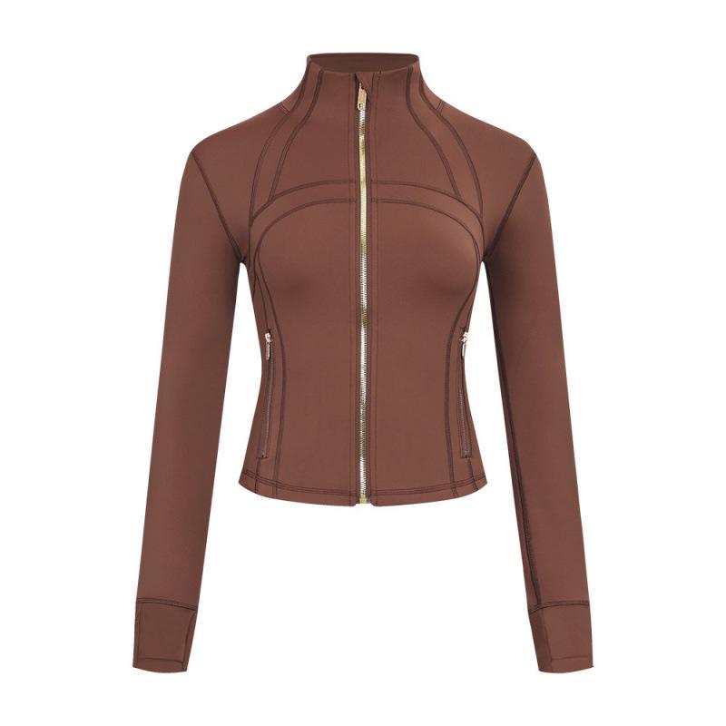 Lulu Logo Slim-Fit Ladies' Stand-Collar Jacket with Gold Zipper, Long-Sleeved Sports Fitness Outerwear