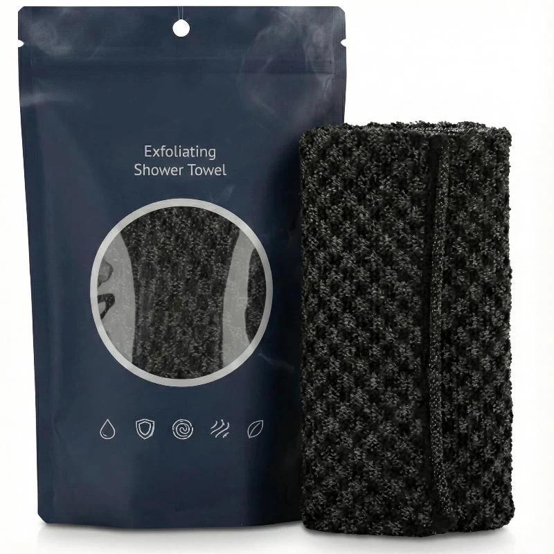 1Pcs Exfoliating Nylon Bath Towel Black Check Deep Clean Body Scrub Soft Comfortable Shower Towel For Home Skin Care