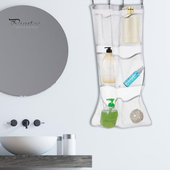 Shower Caddy with Pockets Bathroom Hanging Bag Large Capacity See-through Hooks Great Load Bearing Quick Dry Mesh Shampoo Body Wash Organizer Storage