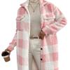 European and American Autumn/Winter Plaid Lapel Plush Button-Down Long Coat for Women