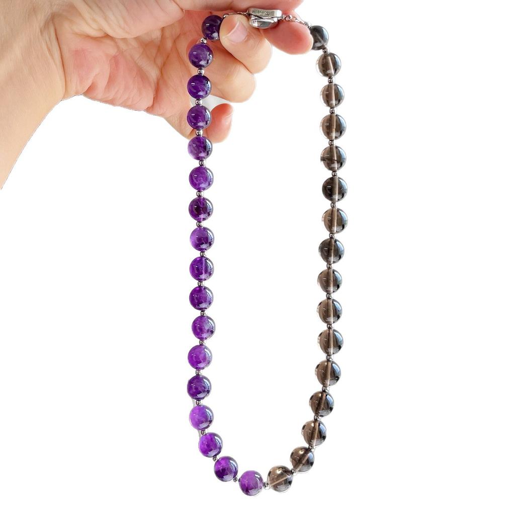 10Mm Vintage High Quality Natural Amethyst Ice Obsidian Design Sense Necklace Clavicle Chain