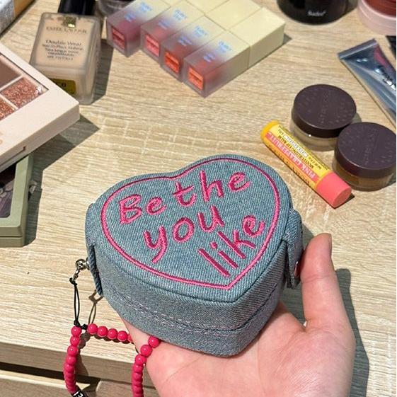 

Мини-шкатулка для украшений в форме сердца, ретро-джинсовая, портативная, для хранения колец, дорожные подарки синий