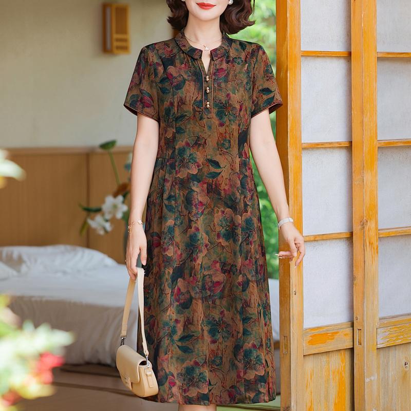 Elegantes Kleid für Damen Vintage Kleidung Übergröße Lässig Kurzarm Sommer Langes Kleid