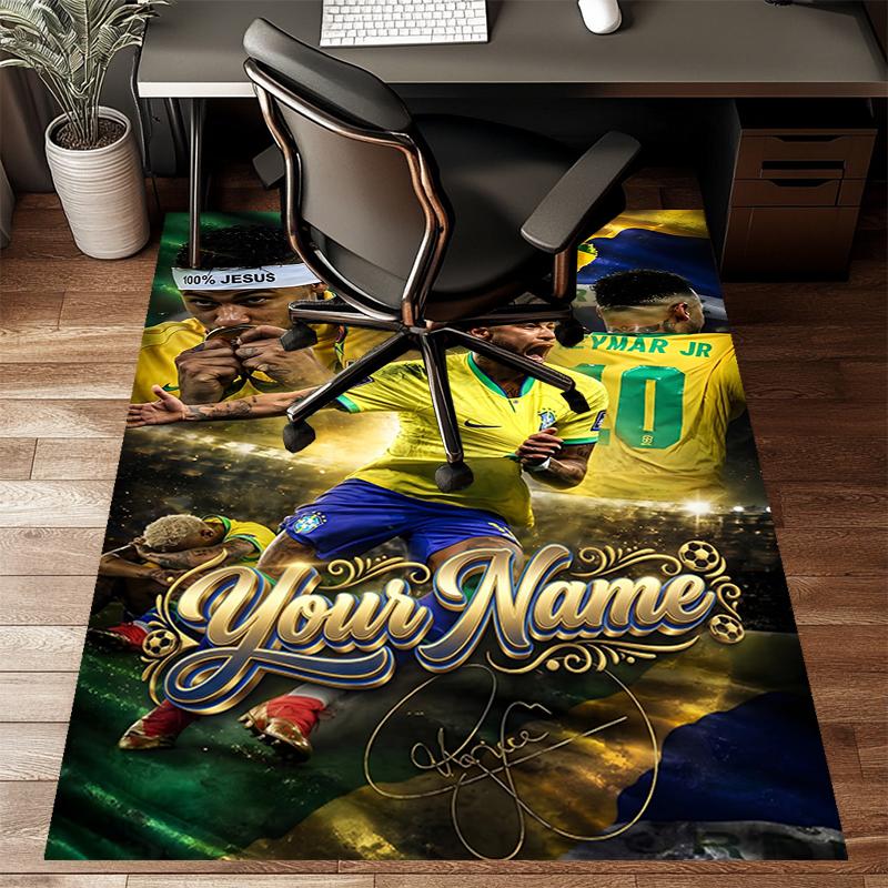 Brazilian football player Design Area Rug Personalized Name- Non-Slip, Soft & Cozy Floor Mat for Living Room, Office - Indoor/Outdoor Carpet
