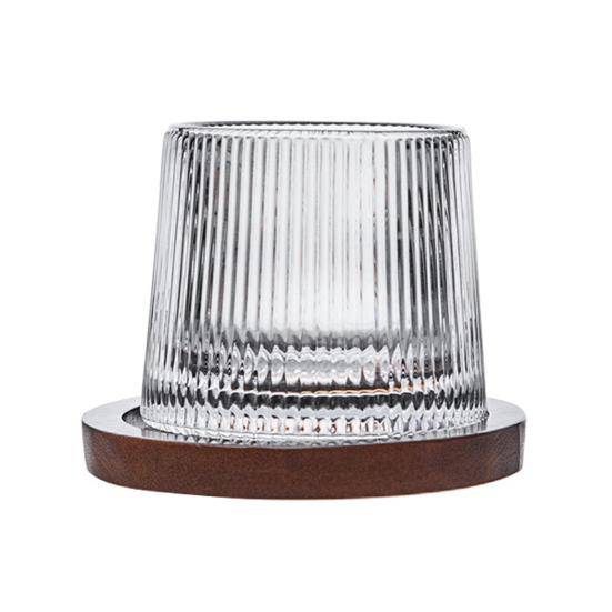 Drehbares Whiskey-Glas mit Holzständer, Handbemalter rotierender Tumbler für Bar, Schreibtischspielzeug zur Stressbewältigung Geschenk