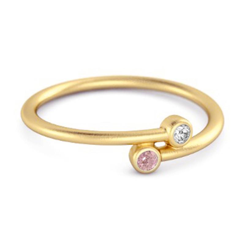 Pink Topaz Open Bezel Two-Stone Women Wedding Ring  - 925 Sterling Silver Gold Vermeil