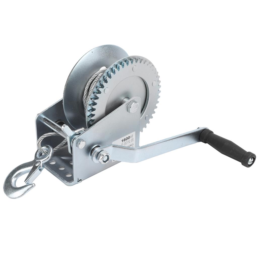 Troliu manual cu autoblocare, cu manivelă, pentru sarcini mari, cu cârlig de ridicare, 1600 lbs