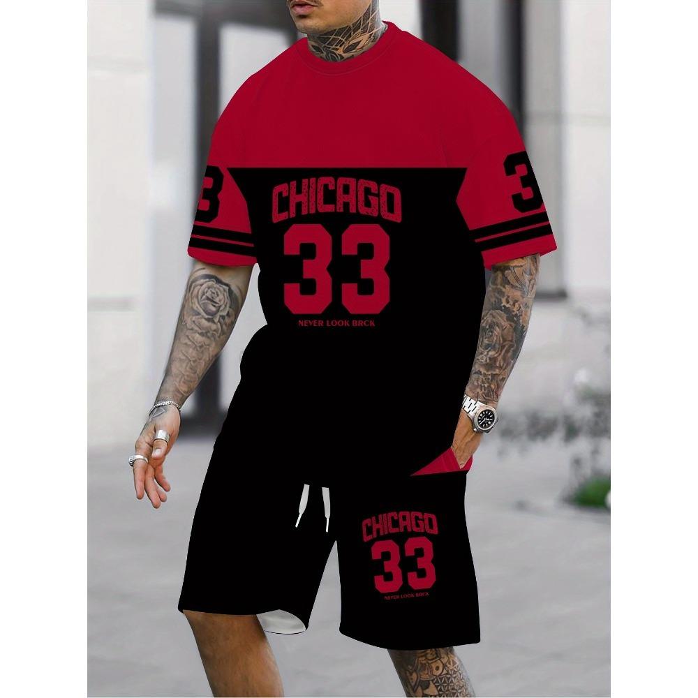 Digital Printing Summer 33 Pattern Printing Men s Casual Two Piece Set 2XS