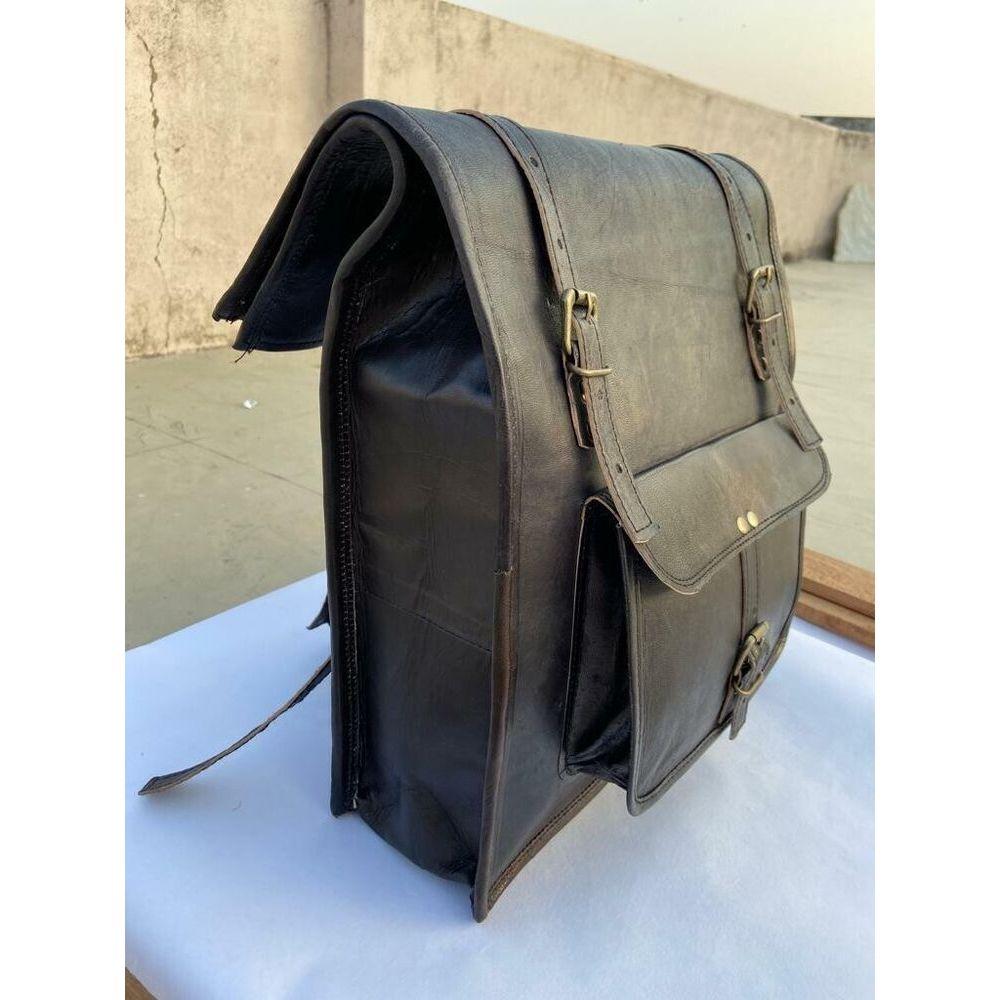 Men's Real Leather Backpack Laptop Bag Large Hiking Travel Camping Rucksack Roll