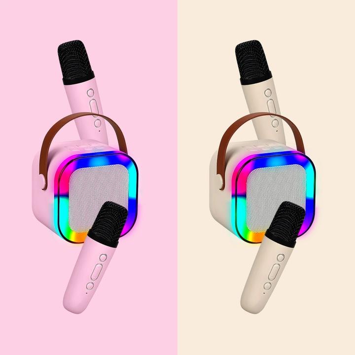 Zestaw Do Karaoke 2X Mikrofon Bezprzewodowy Przenośny Bluetooth Głośnik Rgb