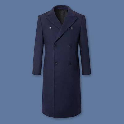 Men Windbreaker Suit Collar Long Sleeve Double-Breasted Thickened Woolen Coat Solid Color Pockets