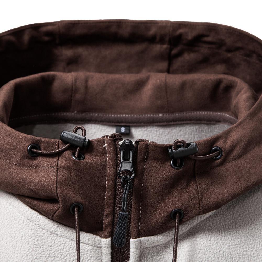 AIOPESON Men's Multi Pocket Hooded Fleece Jacket Full Zip Coat Suede Hood Zip Up Streetwear Autumn Winter Warm Outerwear