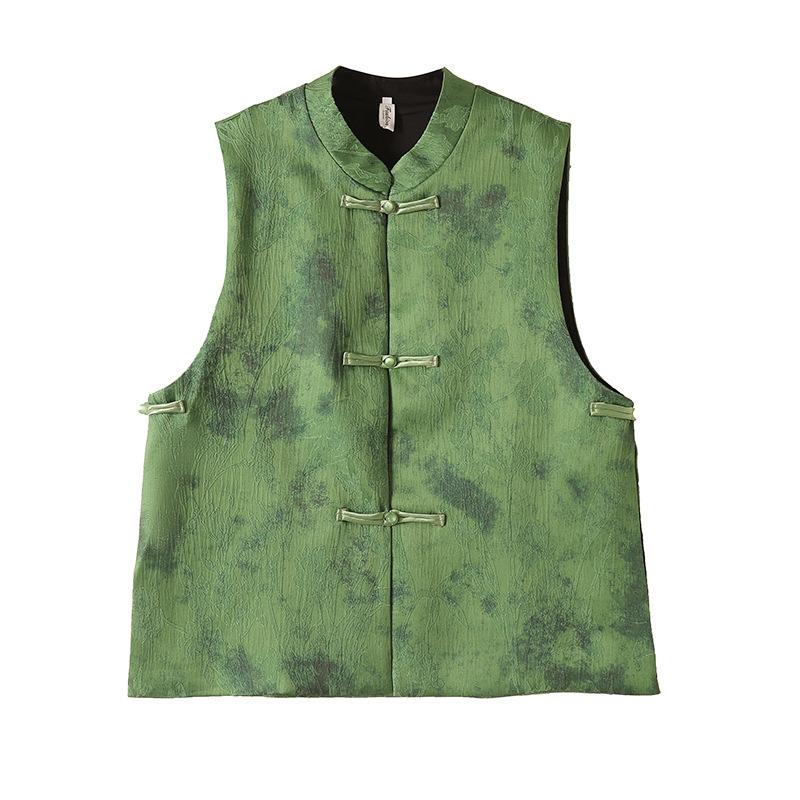 Improved Buckle Jadeite Green Vest Vest Women's Spring High-end Jacquard Vest Vest Top