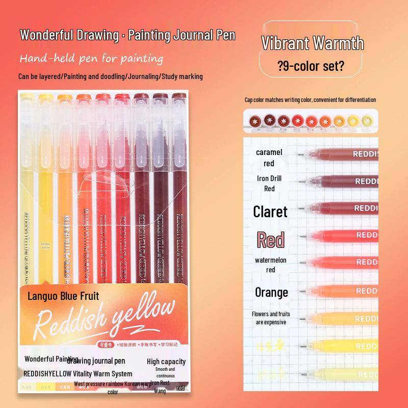 Blue Fruit Nine-Color Gel Journal Pens for Students - Doodle, Color, and Highlight with Fluorescent Markers