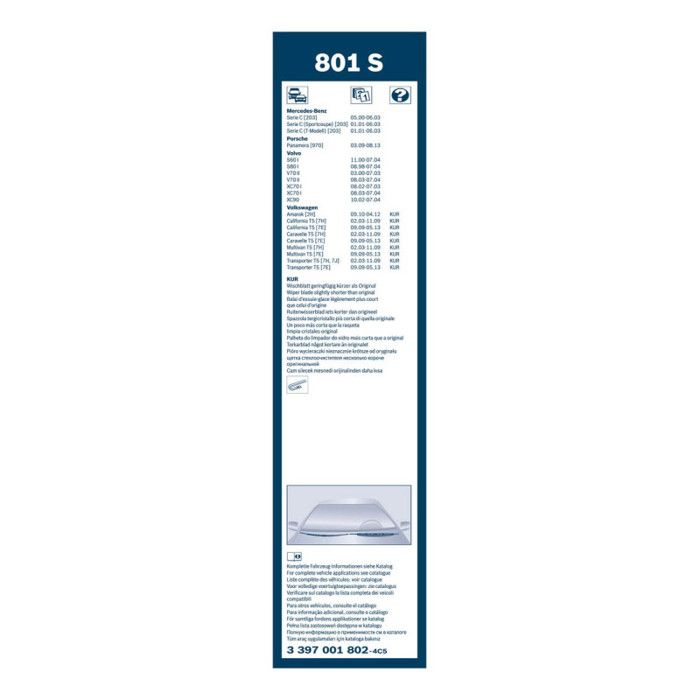 Bosch Balais d'Essuie-Glace Plats Conventionnel Twin Spoiler 801S, Longueur: 600mm/530mm - 1 Paire de Balais avant