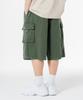 MOZMOZ Stonewashed Cotton Cargo Single-Pleat Wide Shorts Khaki