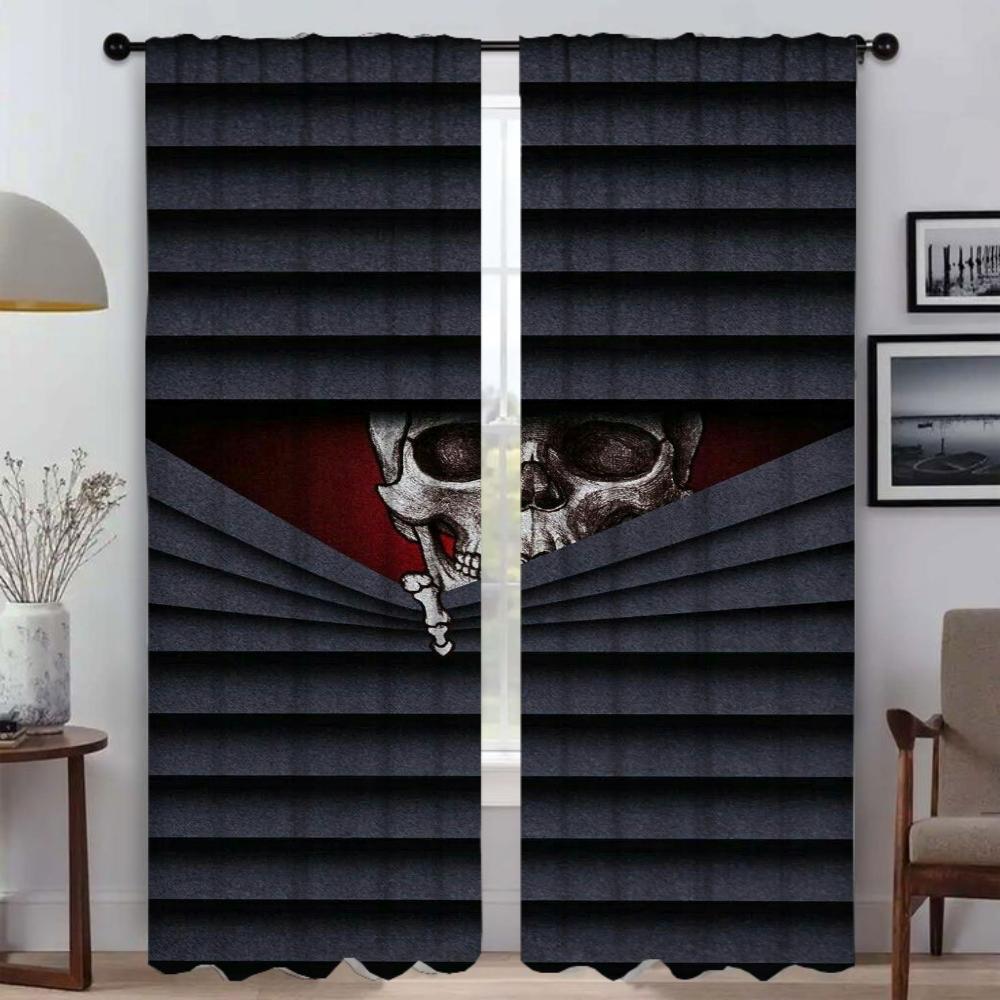 

Шторы с черепами для спальни, элегантные шторы для комнаты, 2 шт., занавески для гостиной, украшения на Хэллоуин, перегородки, шторы для кухни, дома W50xH70cmx2pcs-CL
