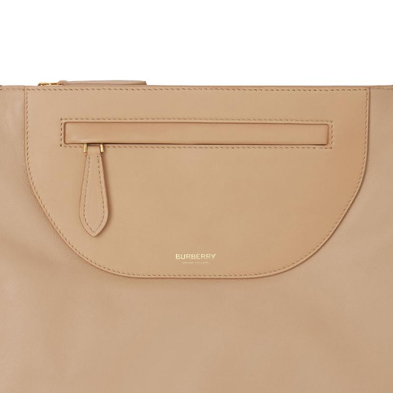 Burberry Olympia Scarf Style Leather And Sheepskin Clutch Women Clutch Cool-Beige 80465351