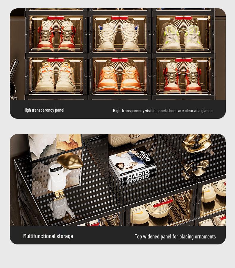 Elegant Foldable Multi-Layer Transparent Shoe Rack: Dustproof Doorway Shoe Storage & Display Cabinet