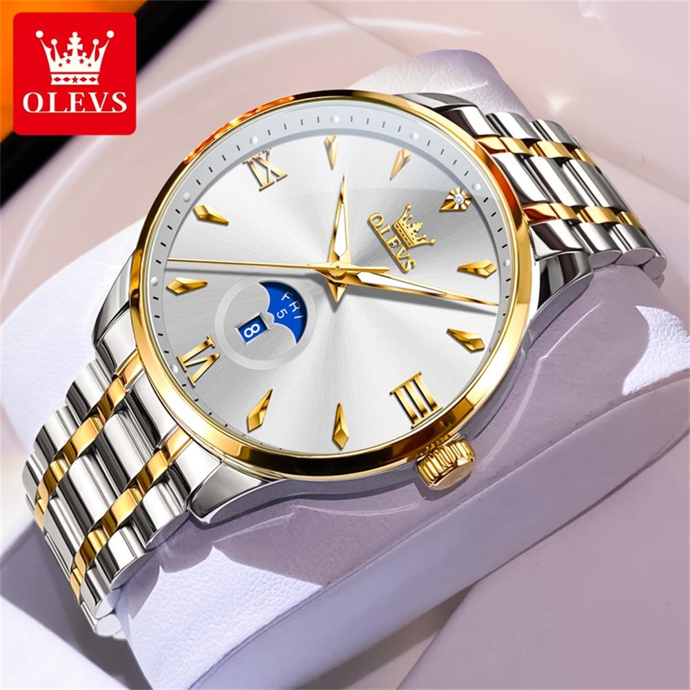 OLEVS 3646 Quartz Watch Men Classic Business Solid Steel Strap Men's Wristwatch Calendar Week Waterproof Luminous Watch
