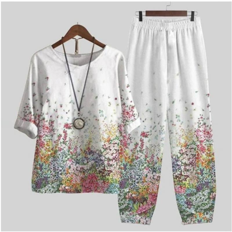 Summer Loose O-Neck Top Wide Leg Pants Two Piece New Elegant Pullover Pants Summer Suit Women Harajuku Style Suit