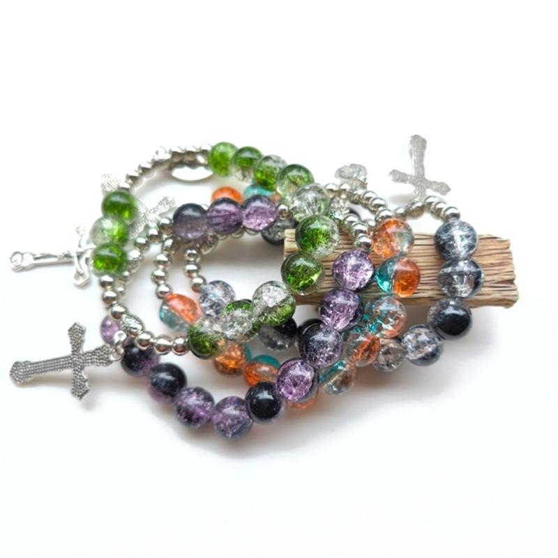 Crystal Religious Jewelry Glass Crystal Beaded Bracelets Religious Jewelry Rosarys Cross Bracelets Elastics Bracelets