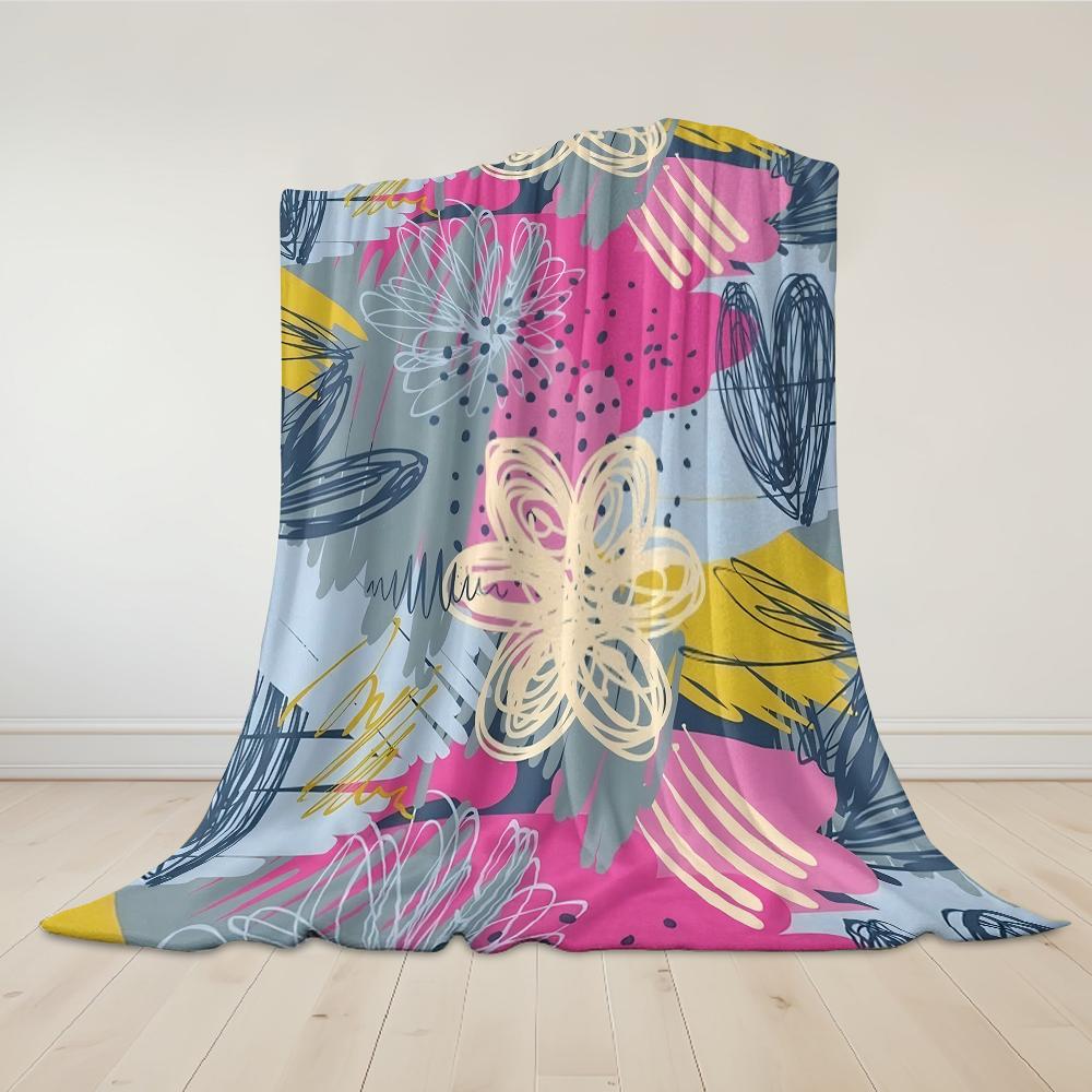 Abstract Floral Doodles Flannel Blanket Warm Soft Halloween Christmas Couch Warm Cozy Decorative Decor Gift For All Season
