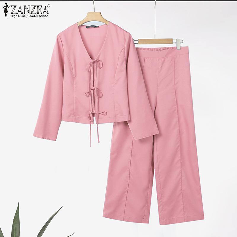 ZANZEA Lässiges zweiteiliges Anzug-Set für Damen mit langärmeliger Bluse und Hose