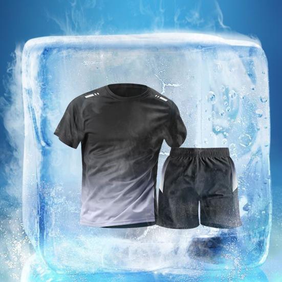2Pcs/Set Men Summer Sportswear Crew Sleeve T-shirt Elastic Neck Short Waist Wide Leg Shorts Set Quick