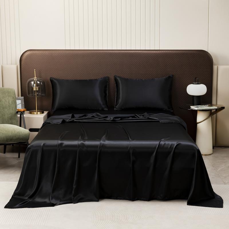 European American Solid Color Satin Three-Piece Bedding Set - Bed Sheet, Fitted Sheet & Pillowcase