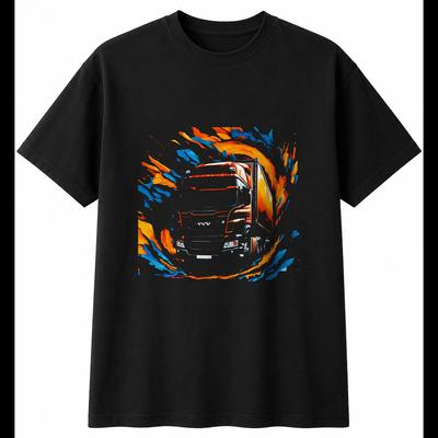 Psychedelic HGV Lorry Mens T-Shirt Retro Black 100% Cotton Engineering Printed