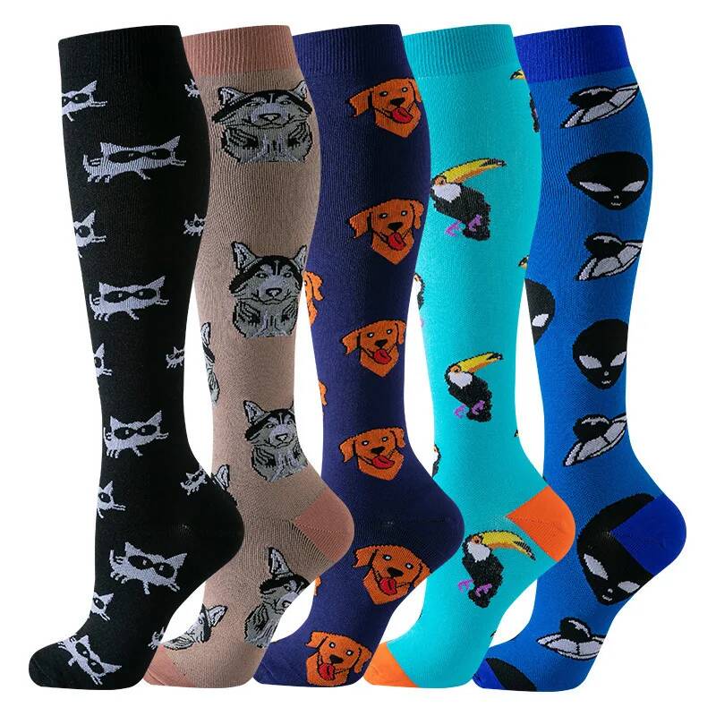 5/6 Pairs Compression Socks Varicose Veins Stockings New Pattern Calf Pressure 15-20Mmhg Men Women Work Sports Yoga Calf