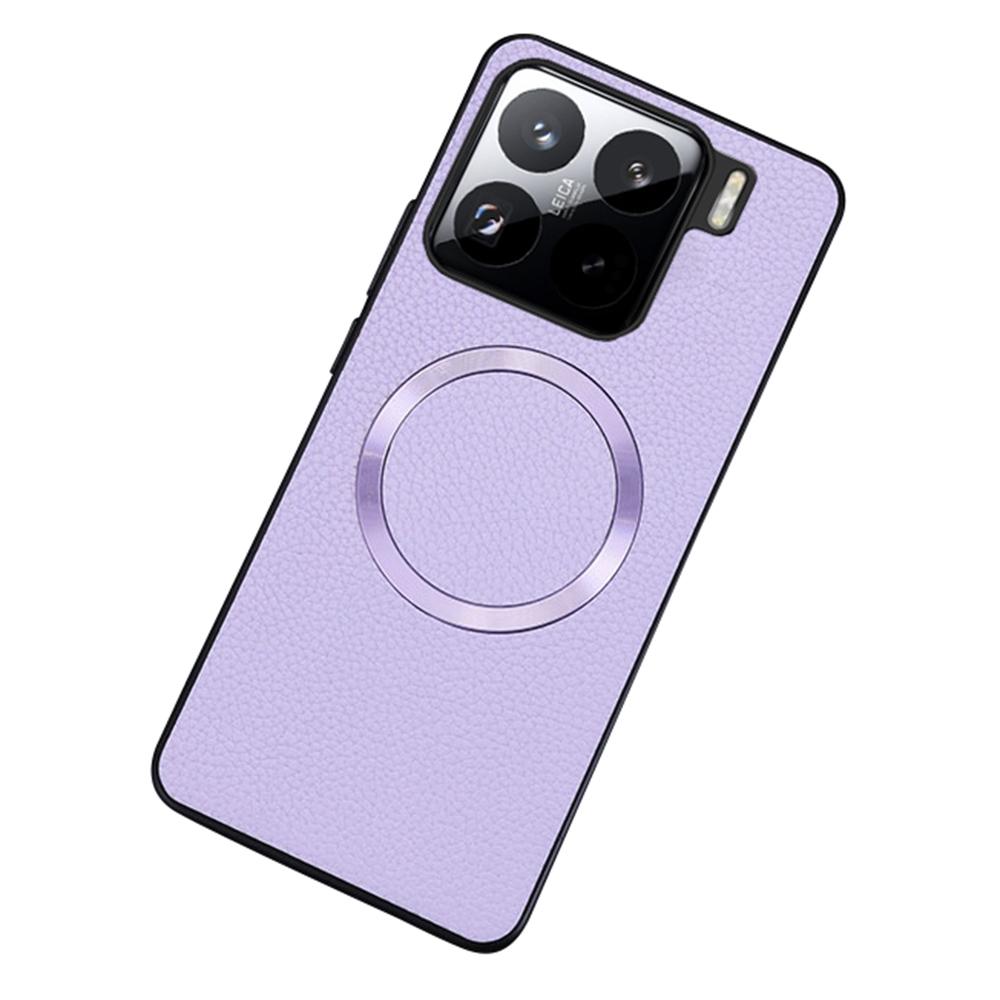 

For Xiaomi 15 Case Compatible with MagSafe Litchi Texture PU Leather+TPU Phone Cover Purple