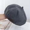 Autumn and winter thick woolen beret girls solid color pumpkin hat brown literary and retro face small painter hat