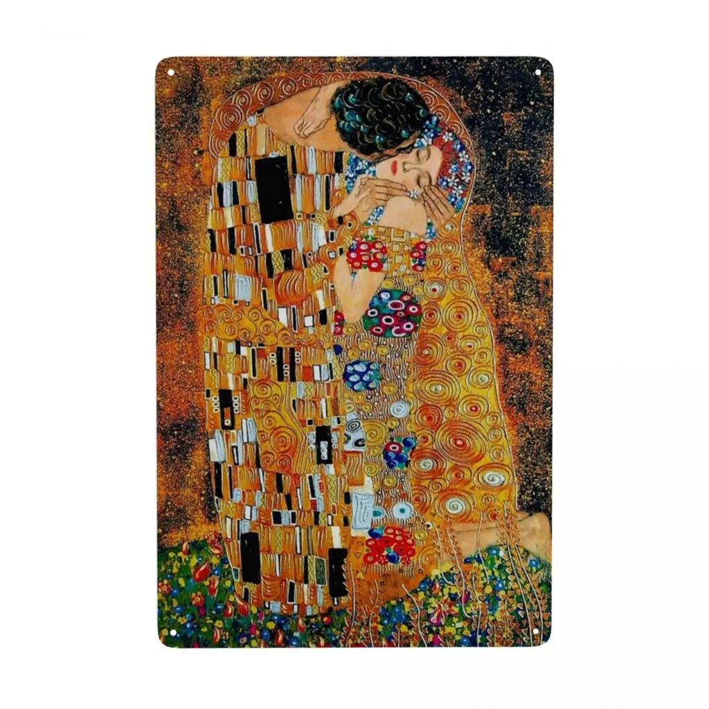 Custom Der Kuss von Gustav Klimt Metallschild Vintage Malerei Kunst Blech Dekorative Schilder Plakette Tor Garten Hof Man Cave Bar Wand