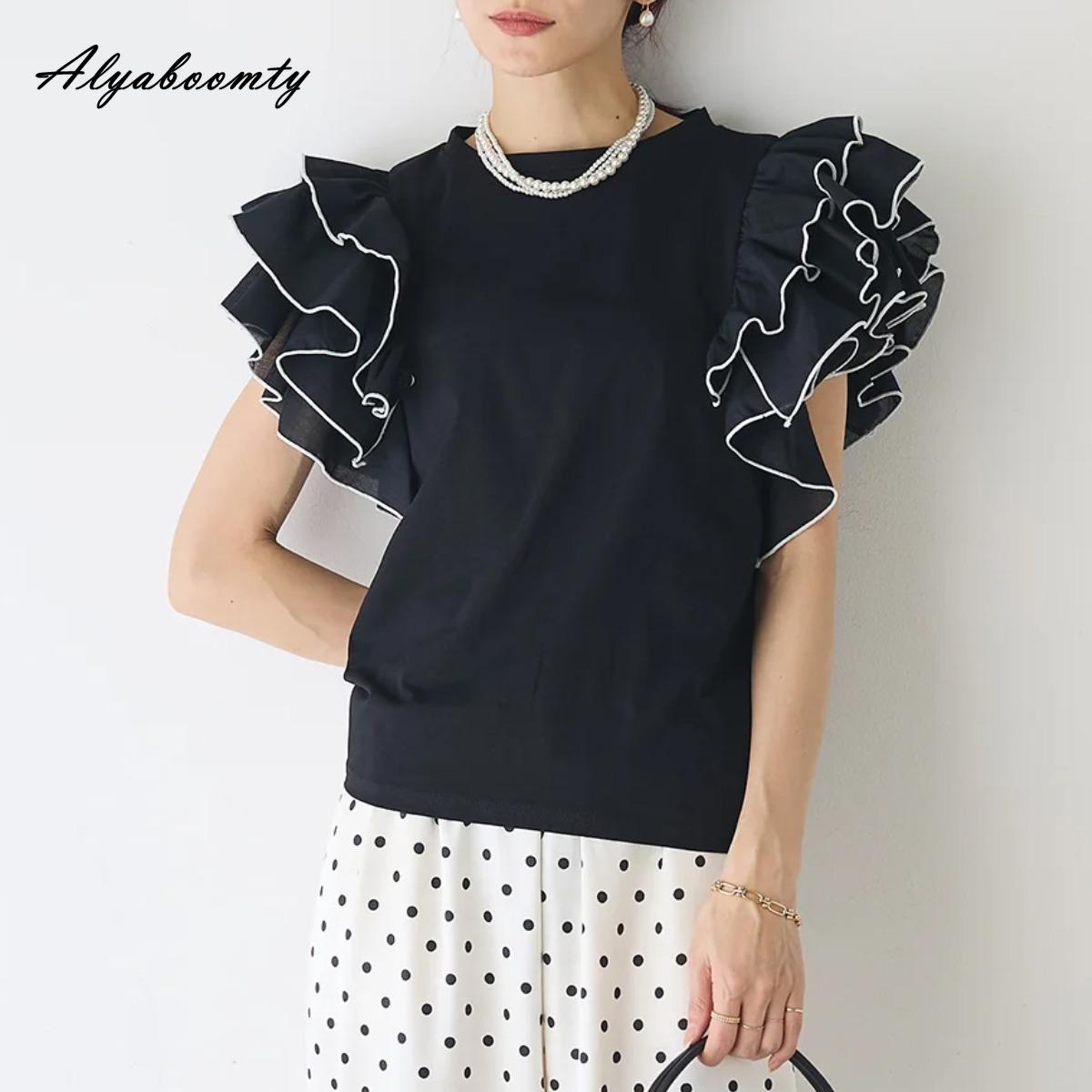 

Корейская мода летняя женская уличная одежда топ черный белый повседневная свободная женская блузка с рукавами-крылышками стильная крутая одежда One Size чёрный