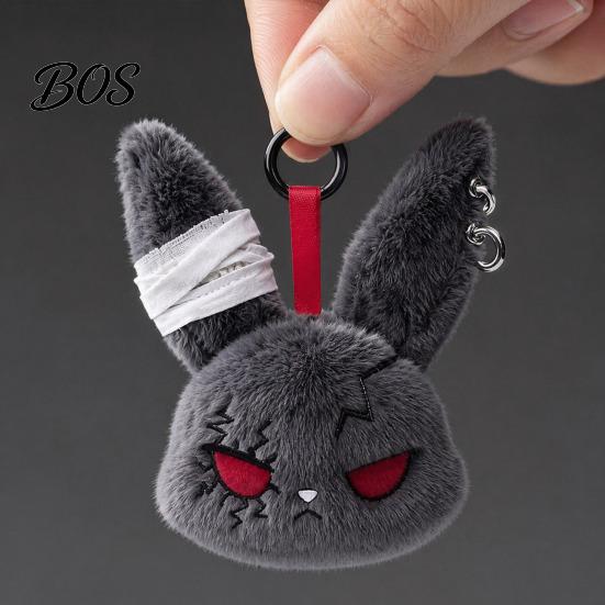 Stress Relief Plush Doll with Metal Hanging Loop, Dark Style Rabbit Pendant Bandage Stitched Keychain Toy, Funny Expression Doll, Collectible Toy Loop