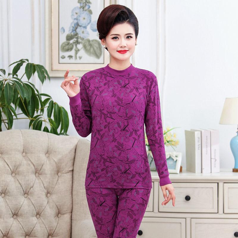 A High-neck, Thin and Large-sized Cotton Sweater Set for Middle-aged and Elderly Women In Thermal Underwear