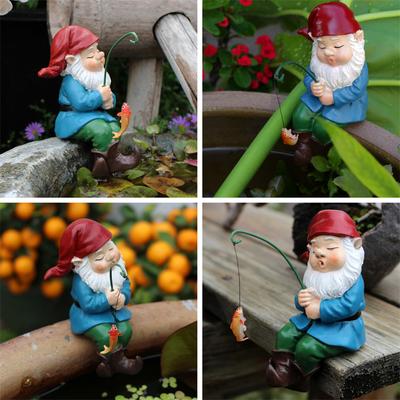 Nain de jardin décoratif d'extérieur, statue de pêcheur, décoration de jardin, sculpture en résine antirouille, cascades pour femmes