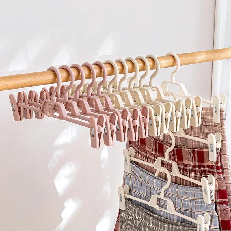 3/6PCS Attachable Pants Skirts Hanger with Non-slip Clips Clothes Drying Rack Wardrobe Space-saving Storage Organizer