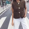 Fall and Winter New Women's Clothing Fashion Style Single Breasted Thick Needle Sleeveless round Neck Knitting Vest Waistcoat 5802114