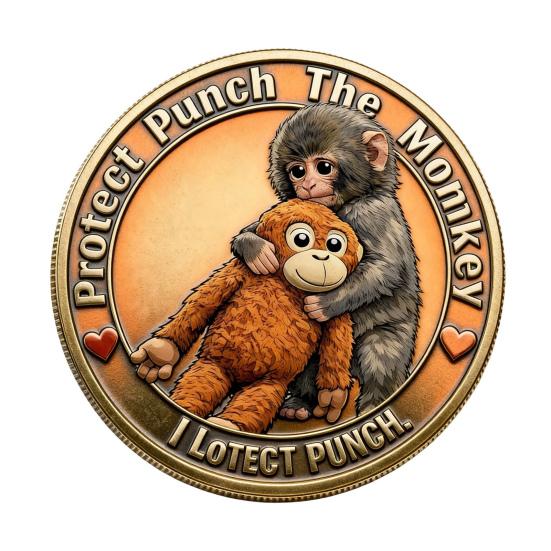 Cute Baby Monkey Challenge Coin Metal Monkey Holding Plush Toy Pocket Token 3D