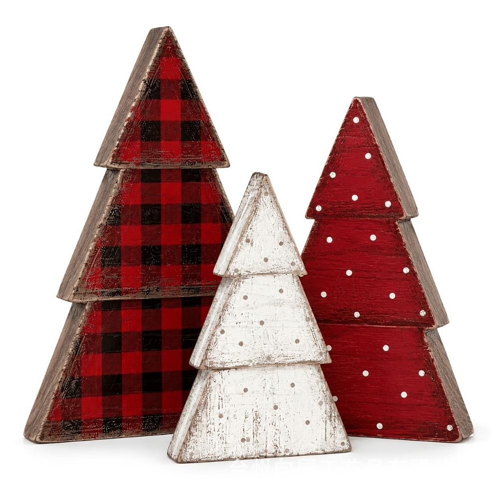 Multicolor Christmas Desktop Ornament Wood Xmas Tree Tabletop Decoration Photo Props Deer Snowflake Scene Decorative Ornaments