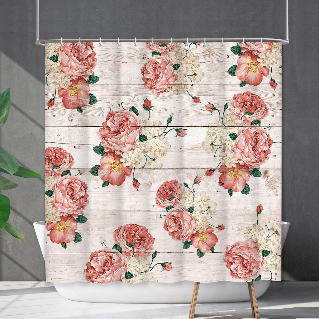 Shower Curtain Waterproof And Mildew-Proof 3D Digital Printing Plant Flower Plant Shower Curtain Bathroom Partition