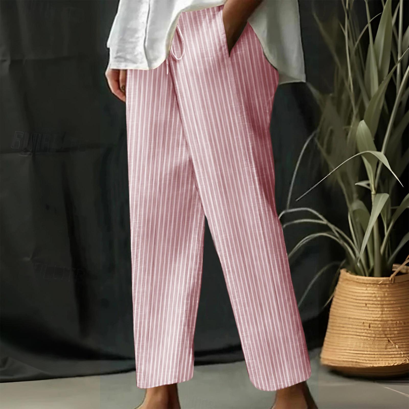 

Women s Striped Cotton And Linen Loose-fitting Casual Trousers XL